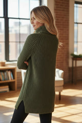 Pull long à col roulé kaki