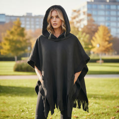 🖤 Poncho "New Collection" à capuche et franges – Élégance sauvage