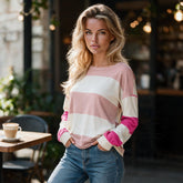 Light Pink Color Block Striped Drop Shoulder Long Sleeve Top