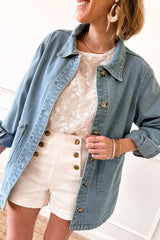 Twilight blue denim jacket with pockets and split buttons