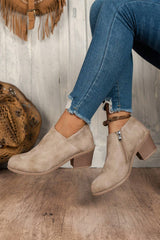 Bottines effet daim à ouverture tulipe et zip latéral, beige ou noir