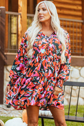 Mini-robe à pampilles et manches évêque smockées à fleurs rouge