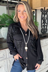 Black wired jacket with patch pocket patch and sequins