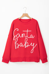 Rouge Fiery - Sweat-shirt à col ras du cou avec guirlandes de Père Noël pour bébé de grande taille