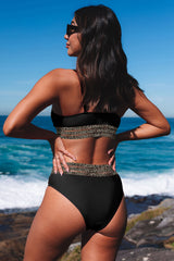 Traje de baño de bikini de 2 habitaciones con borde de leopardo rosa negro