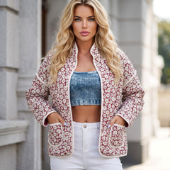 Veste rose à imprimé floral vintage et col montant