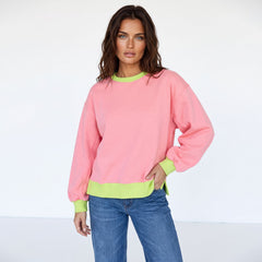 Pink bubble sleeve color block sweatshirt