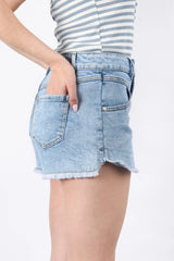 Short en jean taille haute effiloché