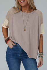 T-shirt ample color block à coutures apparentes Simply Taupe