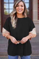 Haut à manches quart en tricot côtelé gris carbone