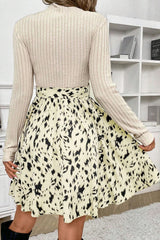 Beige trapeze dress in ribbed patchwork printed *