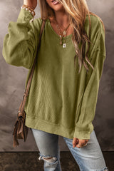Jungle Green Textured Seam Drop Sleeve Sweatshirt
