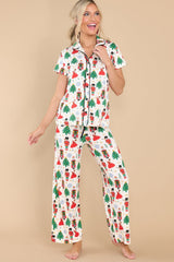 Night clothing two rooms buttoned with white printed Christmas