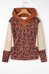 Sweat à capuche léopard en tricot texturé marron