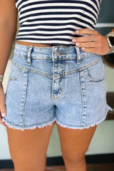 Short en jean taille haute effiloché