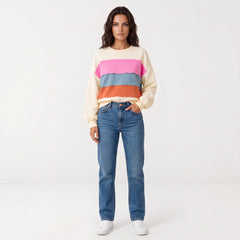 Sweat-shirt multicolore à col rond et épaules tombantes en patchwork color block