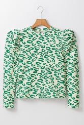 Maldita sea la parte superior de la manga y el cuello impreso del teopardo negro Blackish