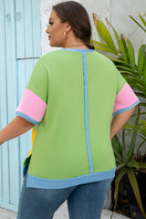 T-shirt bleu clair à blocs de couleurs de grande taille *