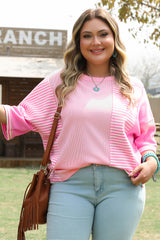 T-shirt Rose Rayé Patchwork Grande Taille *