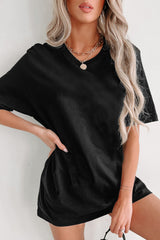 Black Basic Tunic T-shirt with united round-colored neck