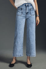 Jean ample bleu clair chic avec poche plaquée et jambe droite