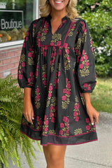 Robe courte à volants et manches longues à imprimé floral