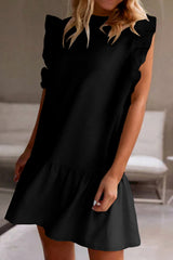 Black straight dress with floating sleeves and round neck