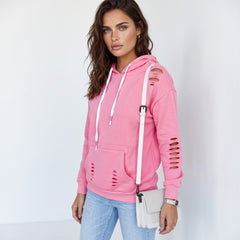 Sweat à capuche rose à effet usé avec poche kangourou