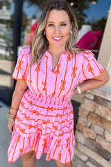 Bow tastic pink dress with large fitted size *