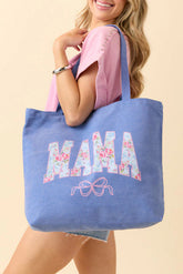 Grand sac cabas en toile à imprimé MAMA fleuri et nœud