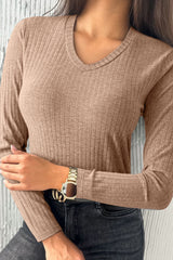 Haut coupe slim à manches longues et col en V *