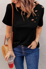 Camiseta de algodón mezclada con cuello redondo negro