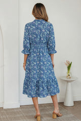 Robe longue bleu à imprimé floral