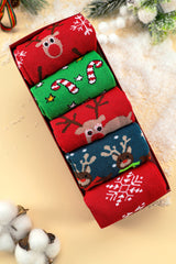 Fiery Red 5 Pairs/Set of flexible socks in the shape of a Christmas cartoon momentum with box