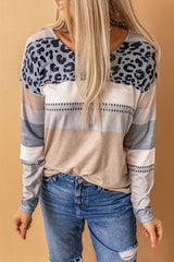 Apricot Leopard Color Block V-Neck Top
