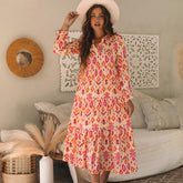 Orange long dress with abstract geometric western print