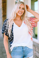 V-collar t-shirt with American stars and stripes