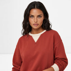 Red Clay Oversized Drop Shoulder Sweatshirt with Color Block Patch