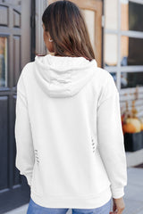 Sudadera con capucha rota blanca unida con bolsillo canguro
