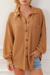 Chemise décontractée boutonnée en tricot gaufré marron-A WOMAN WE LOVE