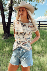 Camiseta de malla impresa beige *