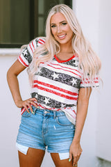 T-shirt Gray with V-neck and stars and stripes printed