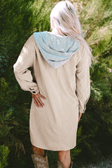 Beige Oversized Hooded Jacket in Contrast Corduroy