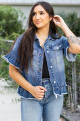 Short -sleeved denim jacket *