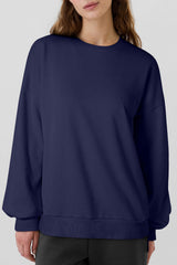 United navy blue sweatshirt lined in falling shoulder fleece, up and down
