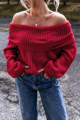 Pull en tricot à épaules dénudées rouge Racing