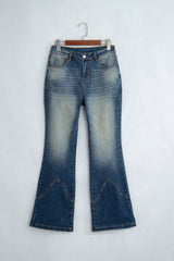 Jean évasé bleu uni à poches, style western