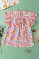 Blouse plissée à manches flottantes et à volants à fleurs rose-A WOMAN WE LOVE