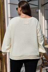 Plus Size Solid Color Waffle Knit White Drop Shoulder Sweatshirt