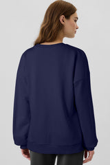 United navy blue sweatshirt lined in falling shoulder fleece, up and down